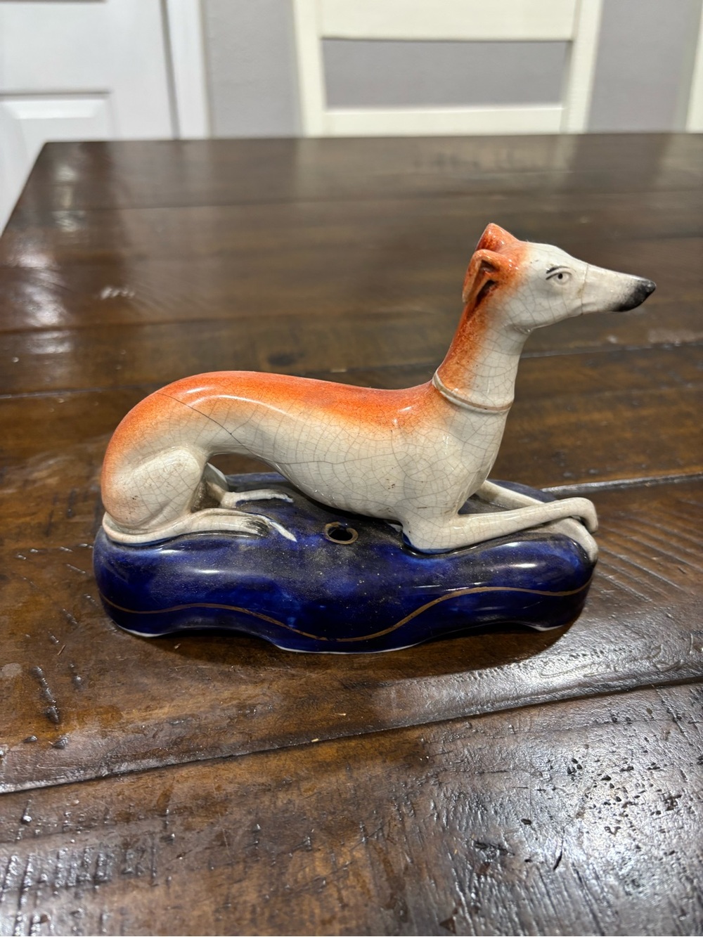 Antique Staffordshire Ceramic Greyhound Figurine ink well or pen holder - Picture 12 of 14